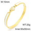 Gouden roestvrijstalen hart kristal bangle armband met witte parelmoer inleg, 10mm. - Wit Moedermoeras Hart Strass
