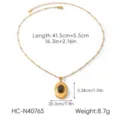 Vintage Maillard style gold plated stainless steel necklace with tiger eye oval pendant - Oval Tiger Eye Pendant Necklace (HC-N40765) / Gold