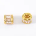 18K gold plated stainless steel barrel bead with inlaid glass stones for DIY jewelry - 13x11.6mm (1 Piece/Pack) / White