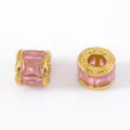 Gold plated stainless steel barrel bead with pink baguette glass stones for jewelry DIY - 13x11.6mm (1 Piece/Pack) / Pink