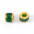 Emerald green glass barrel bead in 18K gold-plated 304 stainless steel for DIY - 13x11.6mm (1 Piece/Pack) / Green