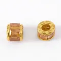 Vintage 18K gold plated stainless steel barrel bead with inlaid champagne glass stone - 13x11.6mm (1 Piece/Pack) / Champagne