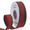 Detalle de cinta navideña a rayas rojas y verdes con detalles de pan de oro para regalo - Estilo Rayado Rojo y Verde (DD4068) / 2.5cm Ancho 20 Yardas