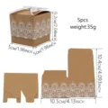 Detailed dimensions of kraft paper wedding candy box with elegant white lace patterns - Lace Style + White Ribbon (DD4069) / 5 Pieces/Pack