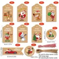 Juego de 100 etiquetas de regalo de Navidad de papel kraft con diseños de Papá Noel y cordeles - Estilo SD6009 / 100 Unidades/Paquete (Incluyendo 100 Cuerdas)