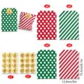 Lot de sacs de bonbons de Noël en papier kraft avec rayures et pois rouges et verts - Style B (S898-B) / Lot de 24