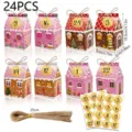 Juego de 24 cajas de dulces navideñas tipo casa de jengibre con pegatinas y cordel - S879# Caja Casa de Navidad (24 Unidades/Paquete)