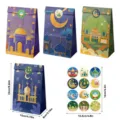 Ramadan Eid Mond und Moschee Bonbon Papiertüten Set mit Siegelaufklebern und Maßen - Ramadan Eid Themenstil (S659) / 12 Stücke / Mehrfarbige Kombination