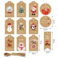 Set of diverse Christmas kraft paper gift tags with festive patterns and hemp strings - S618 Style / 48 Tags + 50 Jute Ropes