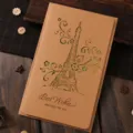 Tarjeta de felicitación creativa kraft cortada con láser Torre Eiffel con sobre verde - Torre Verde (S316)