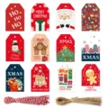 Assorted Christmas gift tags set featuring Santa and snowman with twine string accessories - S586 Style / 96 Tags and 100 Ropes