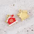 Christmas house alloy charm with red enamel and rhinestones for DIY jewelry making - Christmas House / 12.6x13.6mm (2 Pieces/Pack)