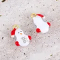 White and red enamel Christmas snowman pendant charm with sparkling rhinestones - Snowman / 9.5x13.5mm (2 Pieces/Pack)