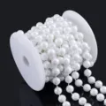 Glossy white ABS plastic round pearl bead chain wound on spool for DIY jewelry making - Round Pearl / 10mm (10m Pack) / White