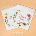 Decorative floral self-adhesive packaging bag 14x14cm for cookies and jewelry gifts - Five-Color Flower (14x14cm) / 100 Pcs/Pack