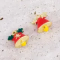 Festive red and gold enamel Christmas bell charms for DIY jewelry and necklaces - Snowflake Bell / 12.2x13.5mm (2 Pieces/Pack)