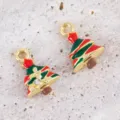 Christmas tree alloy enamel pendant charm in festive red and green colors for DIY - Mini Christmas Tree / 9.7x14mm (2 Pieces/Pack)