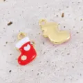 Festive Christmas stocking alloy charms in red enamel and gold for DIY jewelry necklaces - Christmas Sock / 10.8x12.5mm (2 Pieces/Pack)