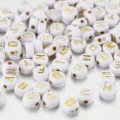 Bulk white acrylic alphabet round beads with gold letters for DIY jewelry bracelets - 100 Pieces/Pack / White With Gold Letters