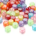 Colorful acrylic alphabet beads for DIY friendship bracelets and jewelry making. - 100 Pieces/Pack / Pearlescent Mixed Colors With White Letters