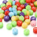 Mixed color acrylic round beads with white capital letters for DIY jewelry making - 100 Pieces/Pack / Mixed Colors With White Letters