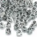 Clear acrylic alphabet beads with colorful glitter for DIY bracelet making - 100 Pieces/Pack / Transparent Glitter With Black Letters