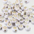 White acrylic beads featuring gold heart, star, and moon patterns for DIY jewelry craft - 100 Pieces/Pack / White With Gold Stars Moon Hearts