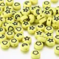 Yellow acrylic beads with heart and star patterns for DIY jewelry making accessories - 100 Pieces/Pack / Yellow With Black Stars Moon Hearts