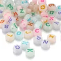 Colorful acrylic alphabet round beads for DIY bracelet and necklace jewelry making - 100 Pieces/Pack / Macaron Mixed Colors With Printed Letters
