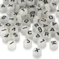 White round acrylic beads with black alphabet letters for DIY jewelry making accessories. - 100 Pieces/Pack / Pearl White With Black Letters