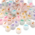 Colorful round acrylic beads with numbers 0-9 for DIY bracelet and jewelry making - 100 Pieces/Pack / White With Colorful Numbers