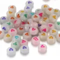 Translucent pastel acrylic heart beads with letter B for DIY handmade jewelry pieces - 100 Pieces/Pack / Frosted Macaron With Heart Pattern