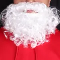 Dettaglio ravvicinato di una folta barba bianca riccia di Babbo Natale per travestimenti - Taglia unica / Barba Singola / Bianco