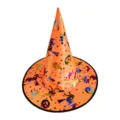 Leuchtend oranger Halloween Hexenhut mit farbenfrohen holografischen Folienmotiven - Einheitsgröße / Orangefarbener Goldener Hexenhut