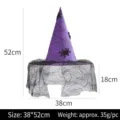 Violetter Halloween-Hexenhut mit schwarzem Netzschleier und Spinne, Gesamthöhe 52 cm. - Einheitsgröße / Spinnen-Netzschleier-Hut / Lila