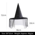 Produktgrößenangaben für schwarzen Halloween-Hexenhut mit Goldsternen und Schleier - Lace Veil Style / Schwarz Stern Mond Bedruckter Hexenhut