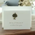 Elegante tarjeta de felicitación vintage con dije de árbol de bronce y sobre de regalo - Estilo Árbol (305#)