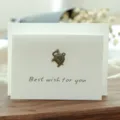 Elegante tarjeta de felicitación blanca con amuleto de elefante de bronce y sobre - Elephant Style (305#)