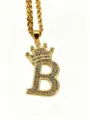 Goldene Krone Buchstabe B Anhänger Halskette Zirkonia Edelstahl Kette Detailansicht - Buchstabe B