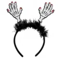 Close-up of Halloween headband with spooky white skeleton hands and black tinsel trim - Five-Claw Skeleton Hand (6105911397689)