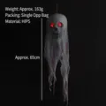 Κρεμαστό κρανίο σκελετού Halloween με κόκκινα μάτια που λάμπουν και δίχτυ πέπλο. - Φωτιζόμενο Κρανίο με Γάζα