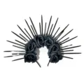 Close-up view of the gothic black rose and long spike sunburst crown party headband. - One Size / Black