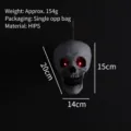 Διακοσμητικό κρανίο Halloween με κόκκινα μάτια και διαστάσεις, βάρος 154g - Φωτιζόμενο Κρανίο με Σχοινί Κάνναβης