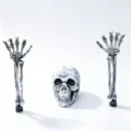 Detailed three-piece Halloween skeleton set including skull and hands for yard decor - Skeleton Skull and Hand Stakes