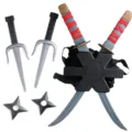 Set de armas ninja de juguete de plástico para Halloween con espadas, dagas y shuriken - Talla única / Conjunto de Armas Ninja (Correa de Hombro Doble) / Negro