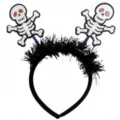 Detailed view of Halloween headband with black tinsel and funny cartoon skeletons - Skeleton Frame (6105911397692)