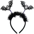 Halloween tinsel headband featuring bat wings and skeleton figures on purple springs - Bat Skeleton (6105911397693)
