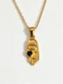 Nahaufnahme des goldenen Edelstahl Hamsa Hand Schutzauge Anhänger Ketten Schmuckstücks. - Halskette mit schwarzem Zirkonia / Schwarz