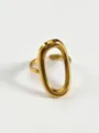 Detailed close-up of a stylish geometric cutout open ring in shiny gold finish modern design - Hollow Oval Ring