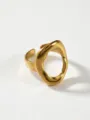 Close-up detail of trendy gold geometric open ring, modern stainless steel cutout design. - Hollow Irregular Oval Rings